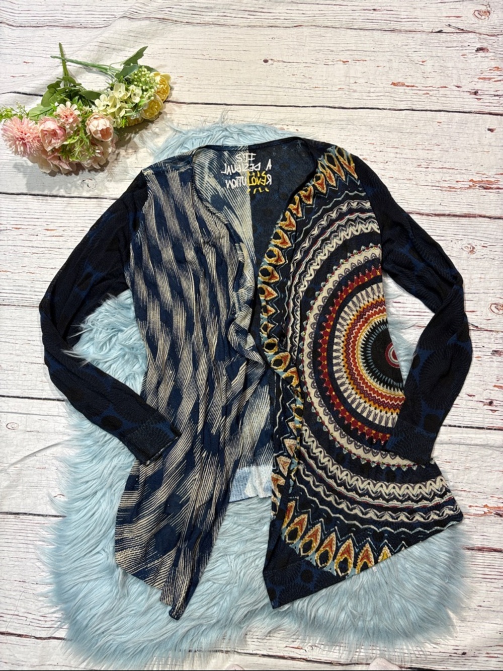 Desigual Tiana Wearable Art Lightweight Cardigan Open Front Mandala Print - Picture 2 of 9
